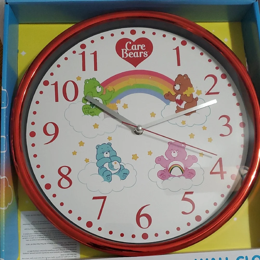 Care bears red metallic rainbow care bears face round analog wall clock‎ new